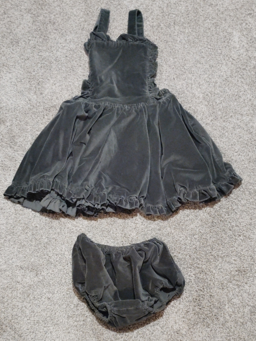 Numi Girls Velvet Pinafore Dress with Matching Bloomers - Dark Green